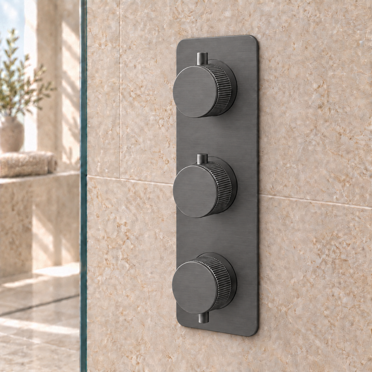 Knole Fluted Double Outlet Three Control Concealed Thermostatic Shower Valve