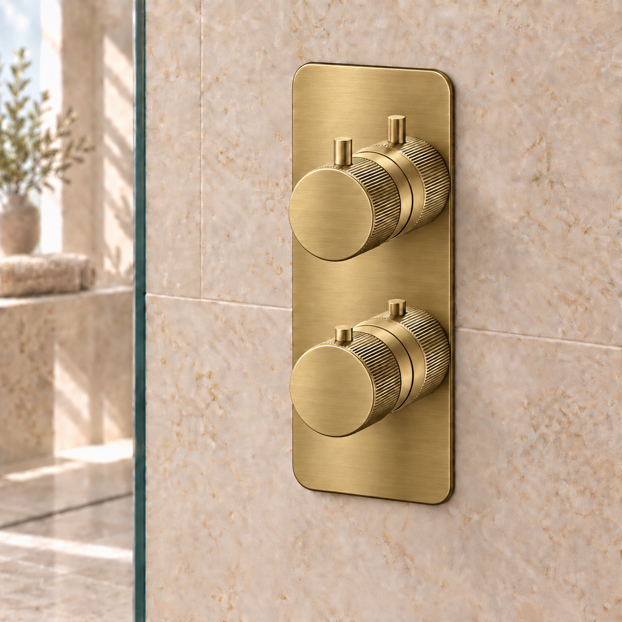 Knole Fluted Double Outlet Two Control Concealed Thermostatic Shower Valve
