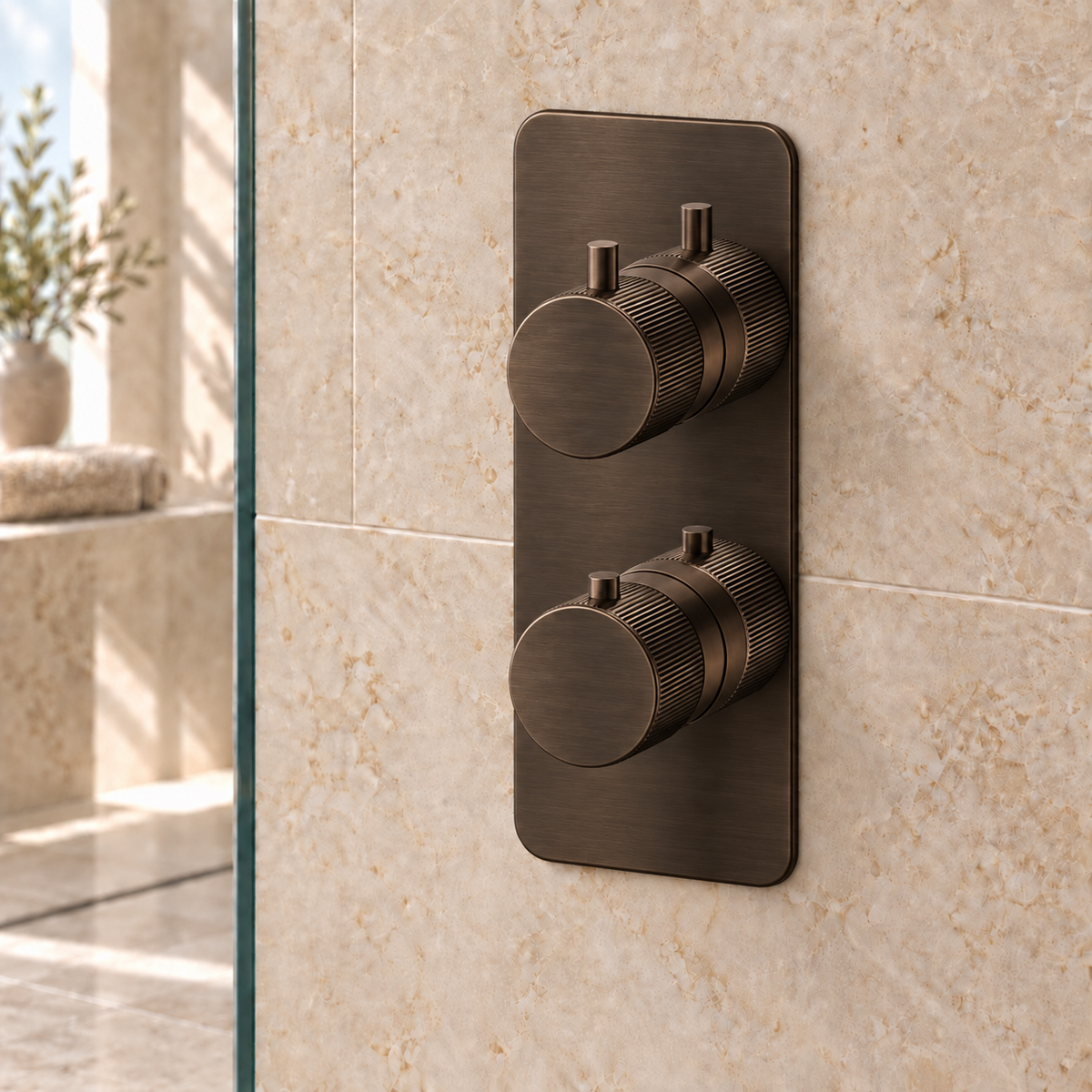 Knole Fluted Double Outlet Two Control Concealed Thermostatic Shower Valve