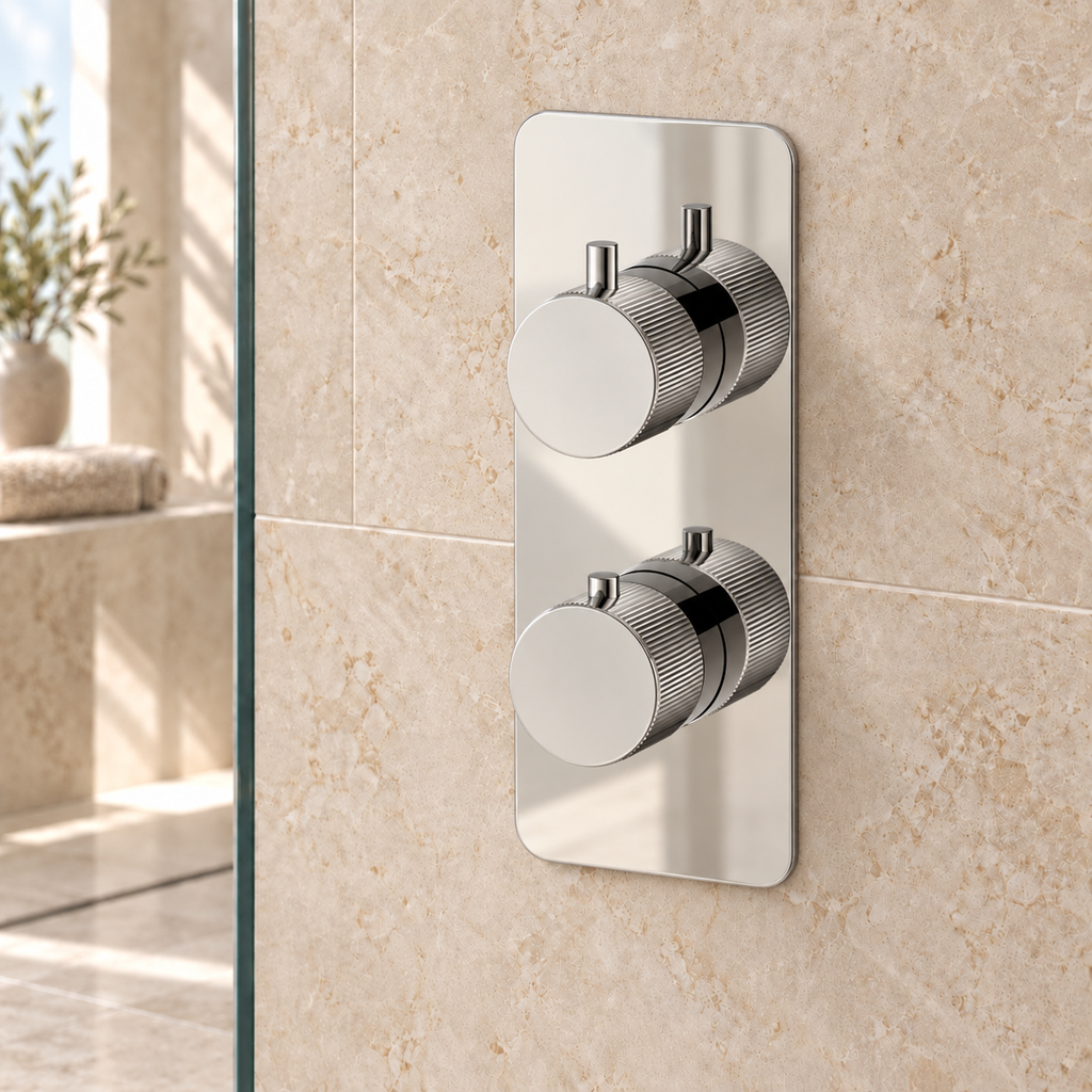 Knole Fluted Double Outlet Two Control Concealed Thermostatic Shower Valve