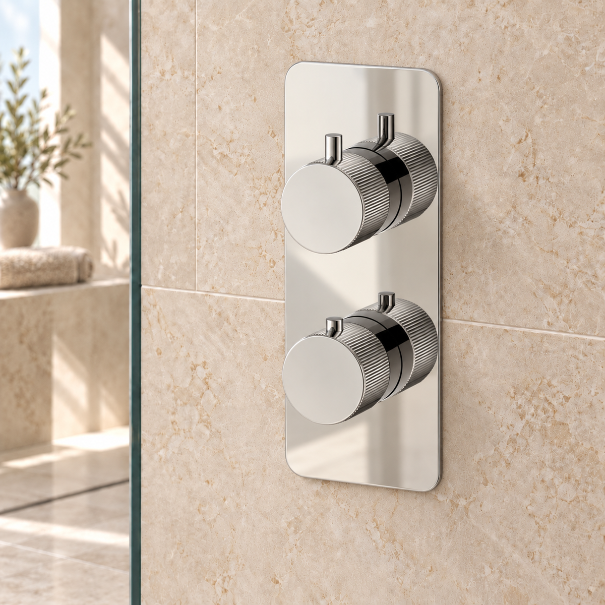 Knole Fluted Double Outlet Two Control Concealed Thermostatic Shower Valve