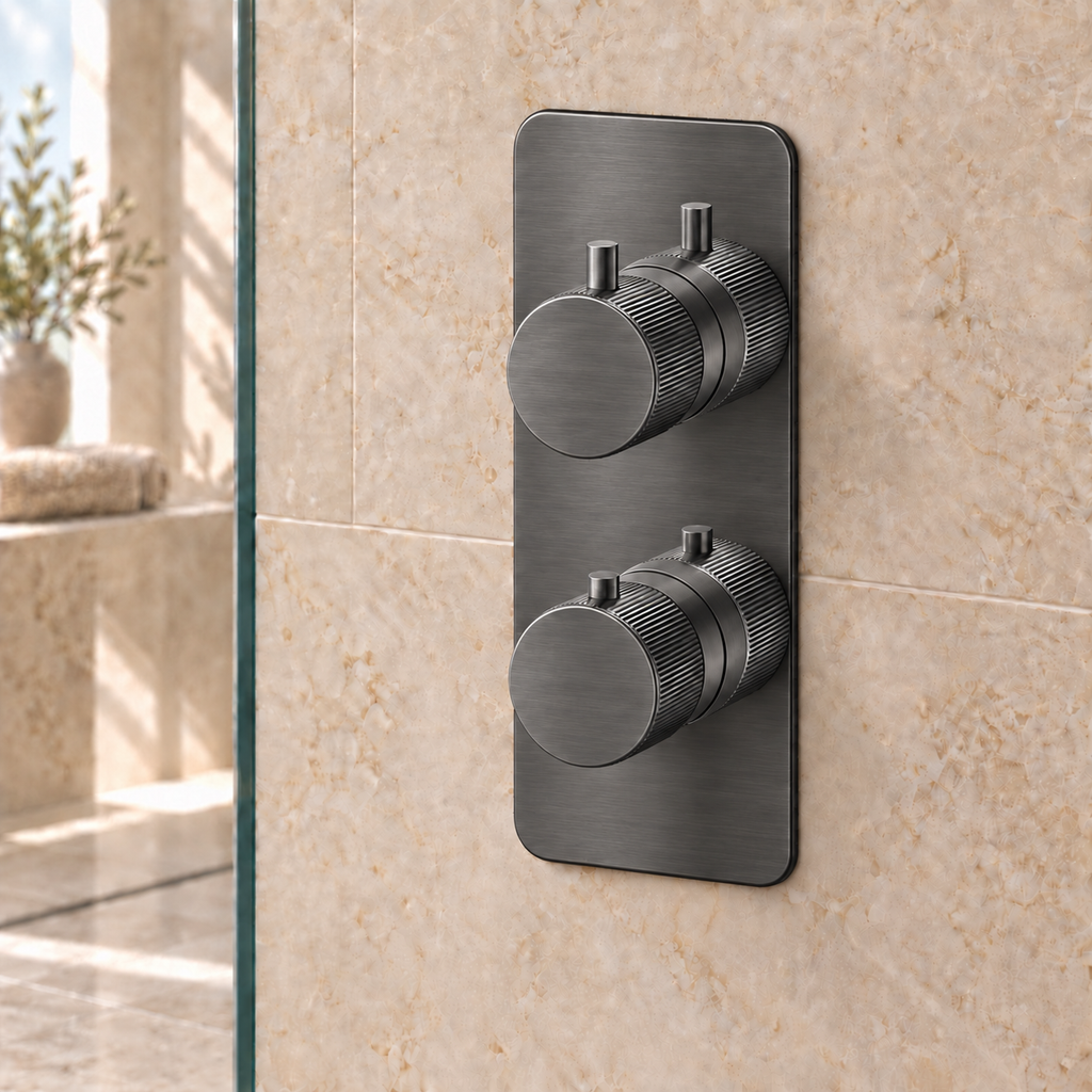 Knole Fluted Double Outlet Two Control Concealed Thermostatic Shower Valve