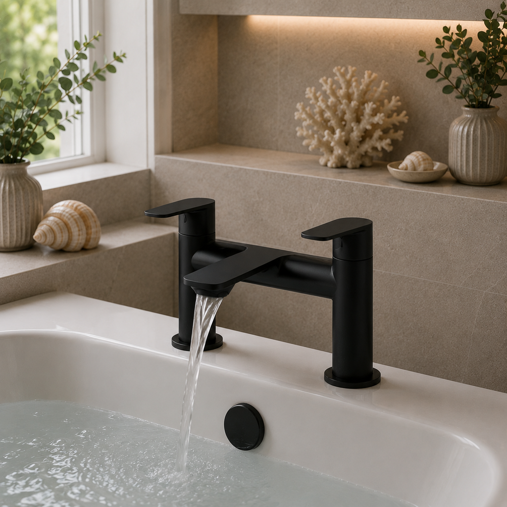 Langton Deck Mounted Bath Filler - Chrome, Matt Black or Matt Brushed Brass