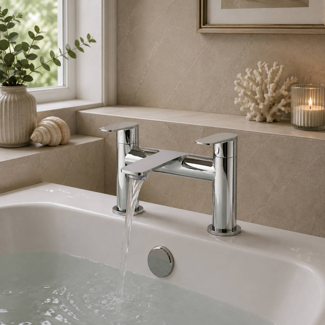Langton Deck Mounted Bath Filler - Chrome, Matt Black or Matt Brushed Brass