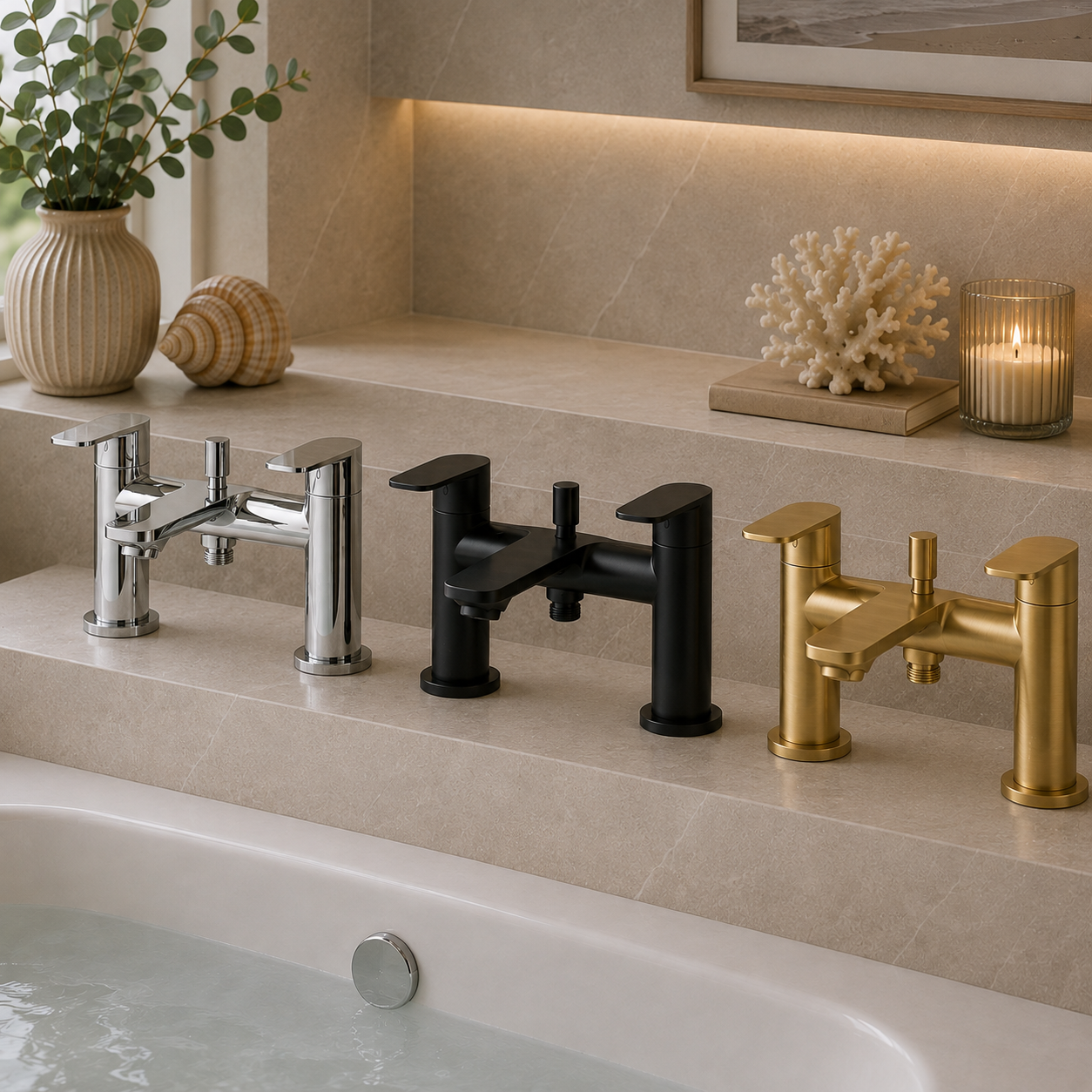 Langton Deck Mounted Bath Filler - Chrome, Matt Black or Matt Brushed Brass