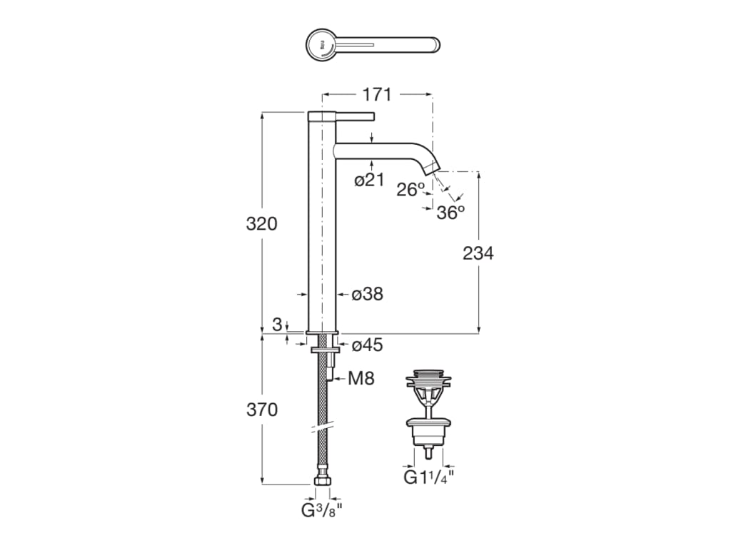 Roca Ona Extended Basin Mixer Smooth Body with Cold Start