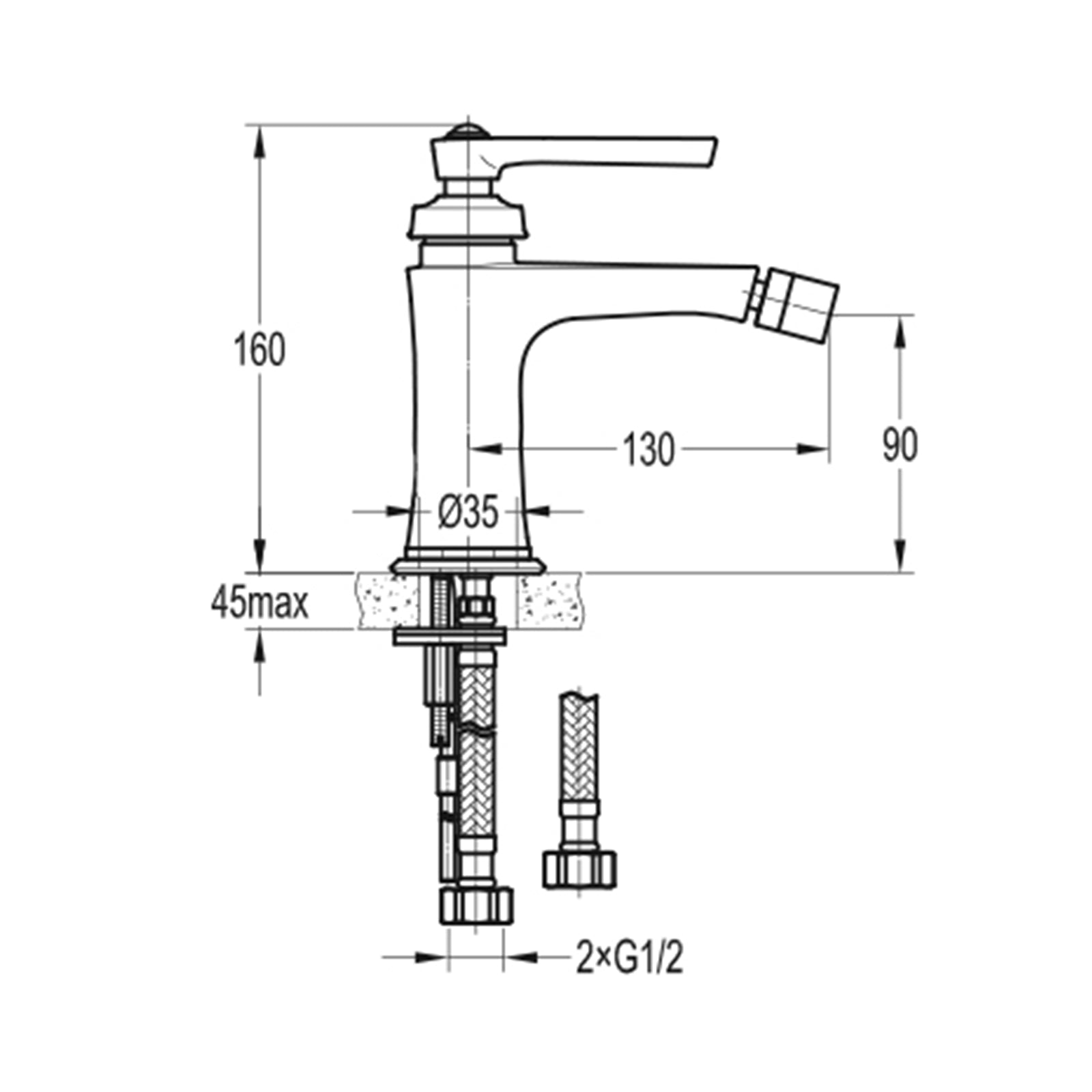 Flova Liberty Mono Bidet Mixer with Clicker Waste