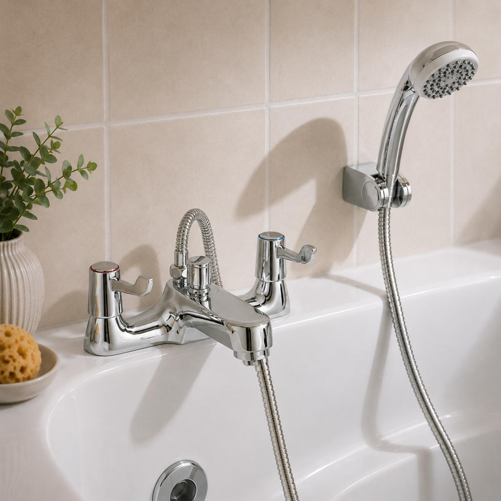 Lever Deck Mounted Bath Shower Mixer with Handset – Chrome
