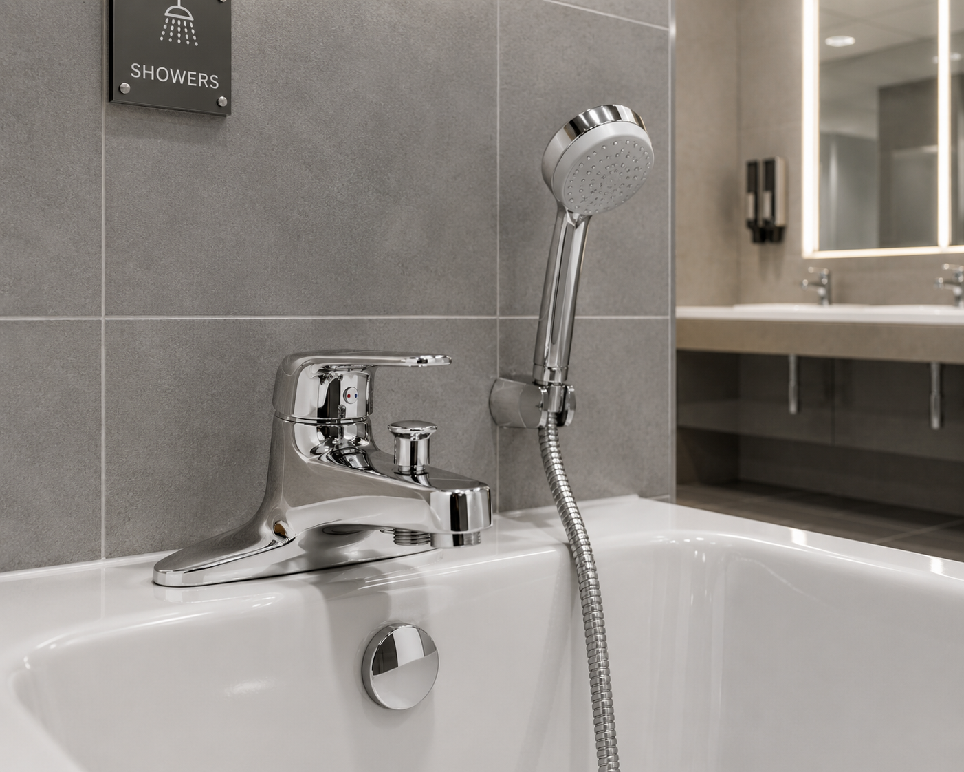 Lever Commercial Thermostatic Deck Mounted Bath Shower Mixer – Chrome