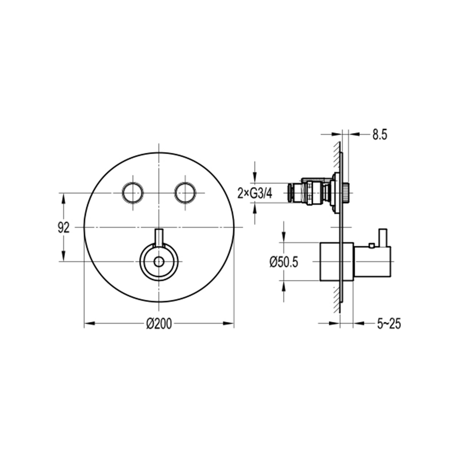 Levo Brushed Gold GoClick 2 Button Thermostatic Concealed Shower - Round