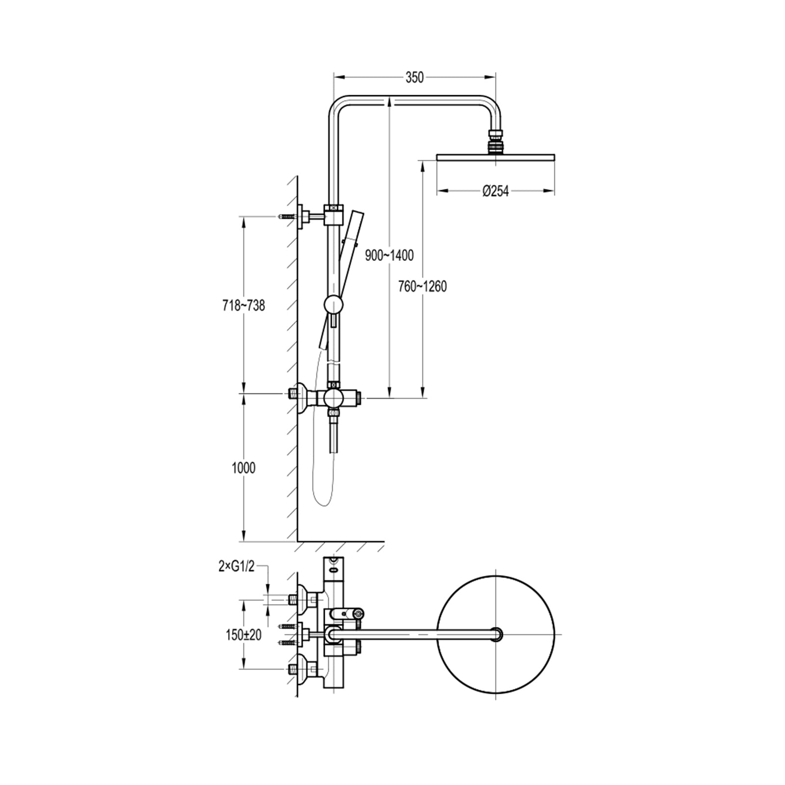 Levo Matt Black Exposed Thermostatic Shower Column with GoClick Flow Control