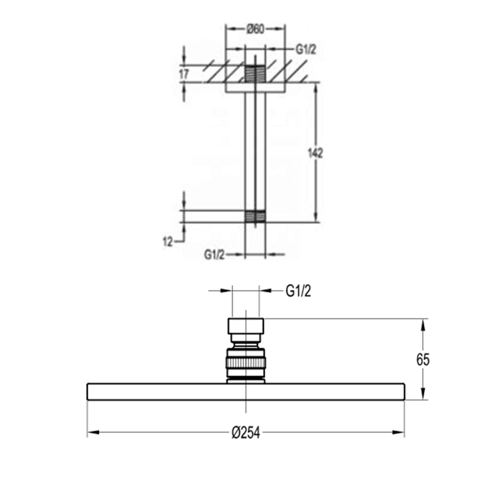 Levo 250mm Design Air-Mixed Rainshower & Ceiling Shower Arm - Matt Black