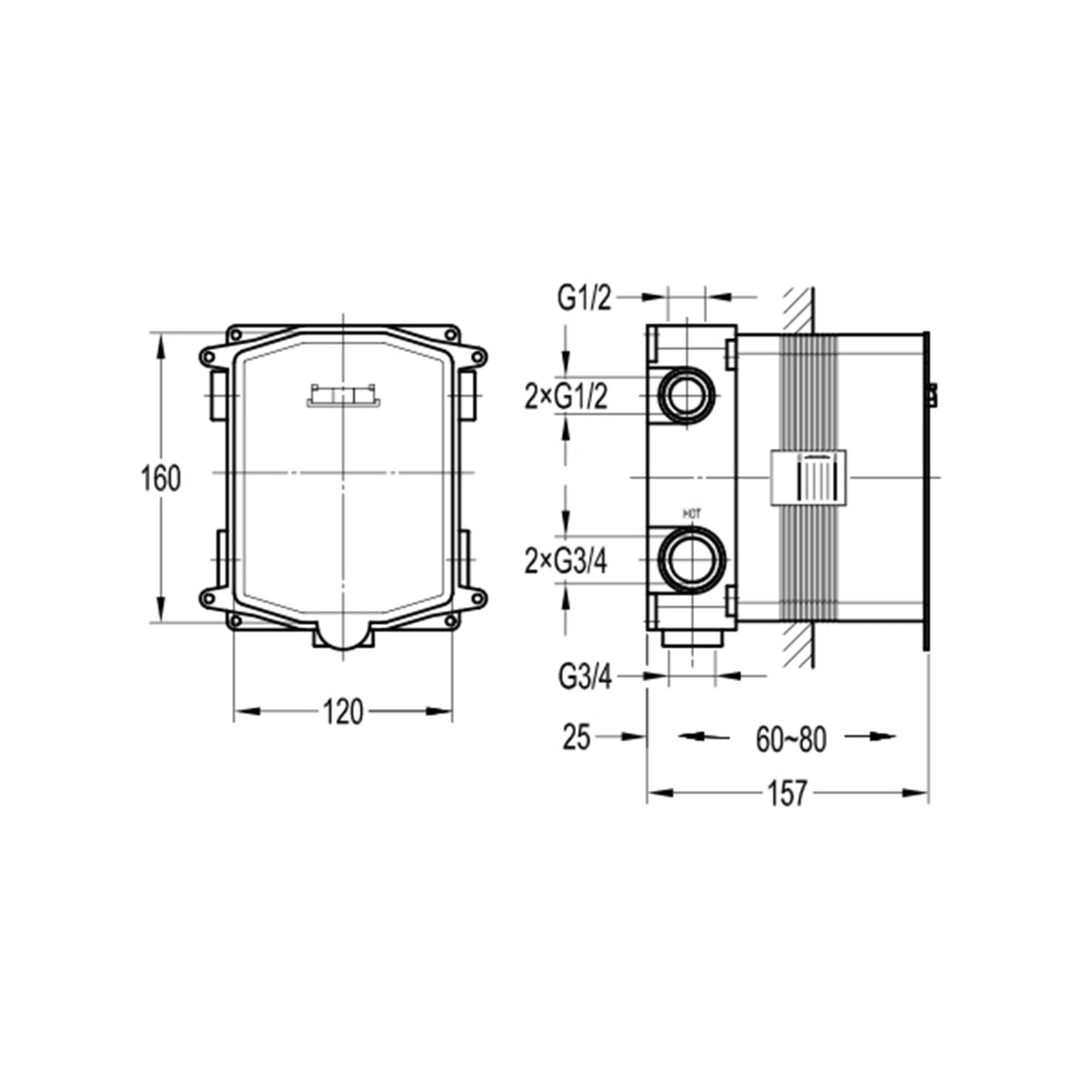 Levo Matt Black GoClick 2 Button Thermostatic Concealed Shower - Square