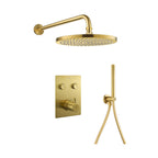 Levo Thermostatic 2-Outlet Square Shower Pack with Rainshower & Handshower Kit - Brushed Gold