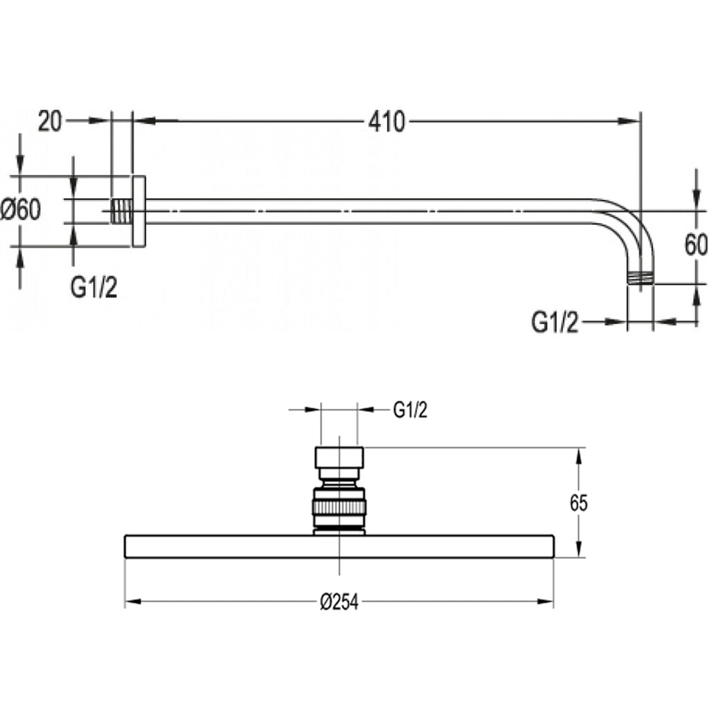 Levo 250mm Design Air-Mixed Rainshower & Shower Arm - Brushed Gold