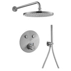 Levo Thermostatic 2-Outlet Round Shower Pack with Rainshower & Handshower Kit - Brushed Nickel