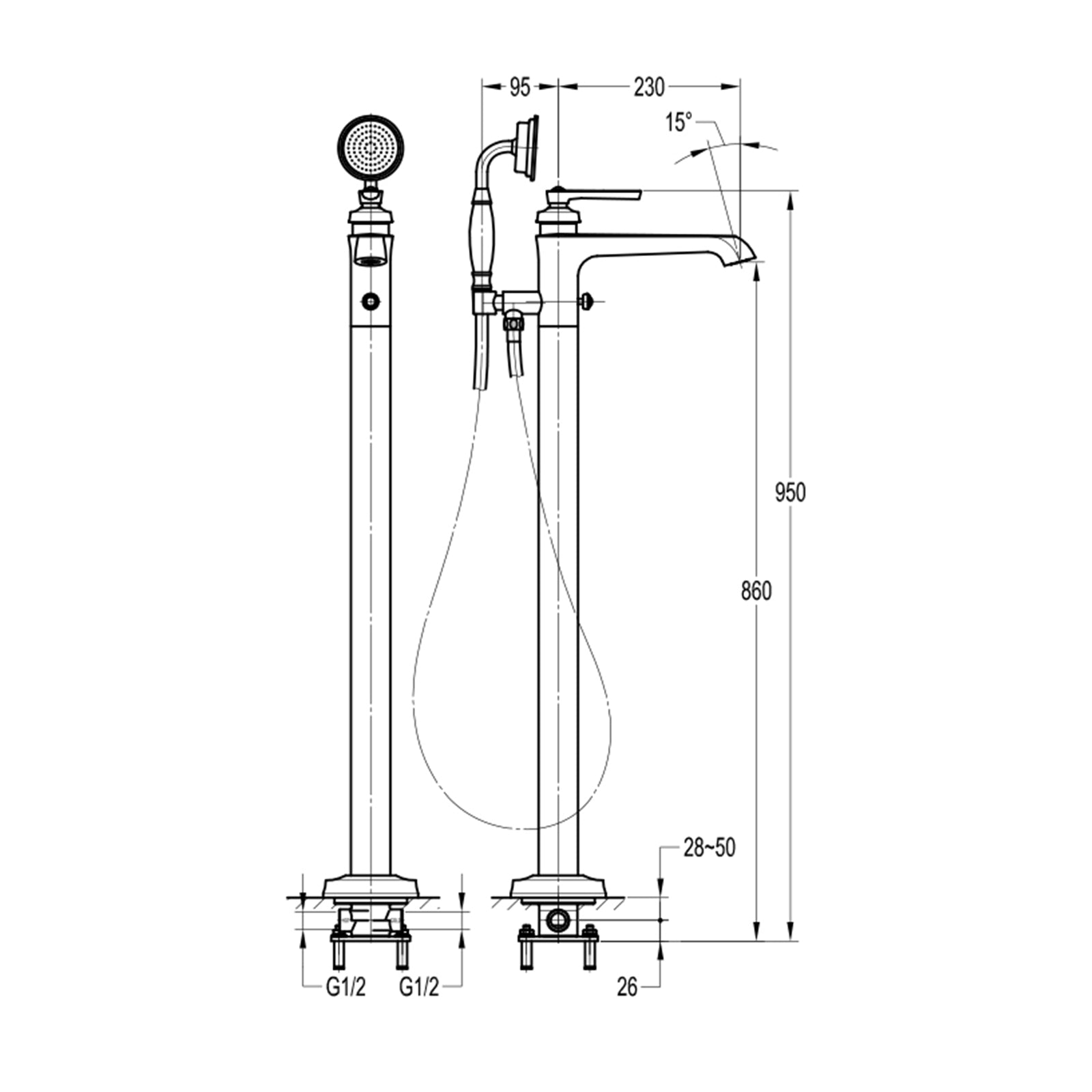 Flova Liberty Floor Standing Bath Shower Mixer