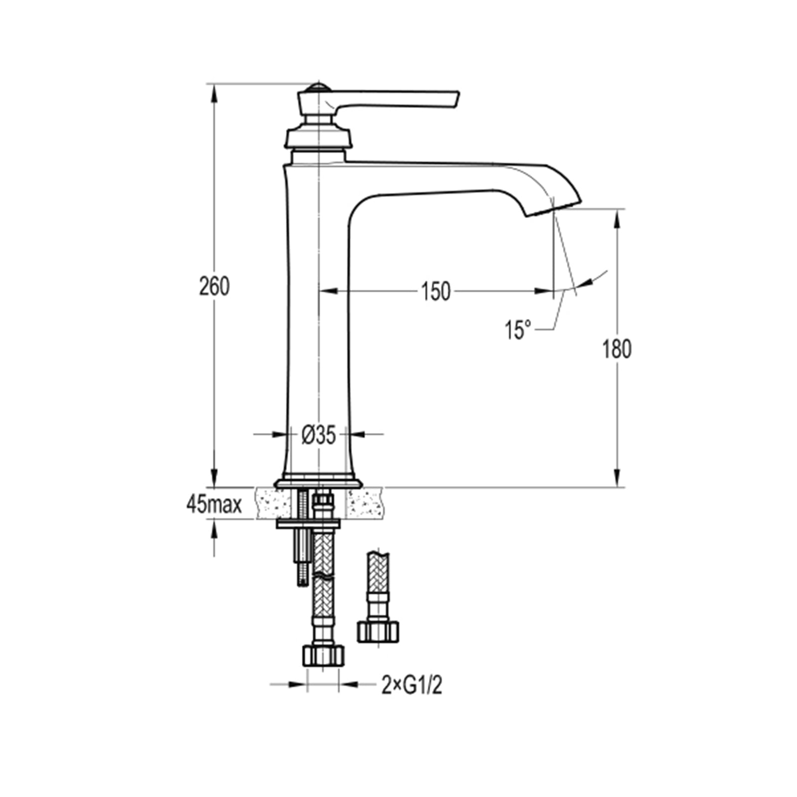 Flova Liberty Tall 260mm Basin Mixer with Clicker Waste
