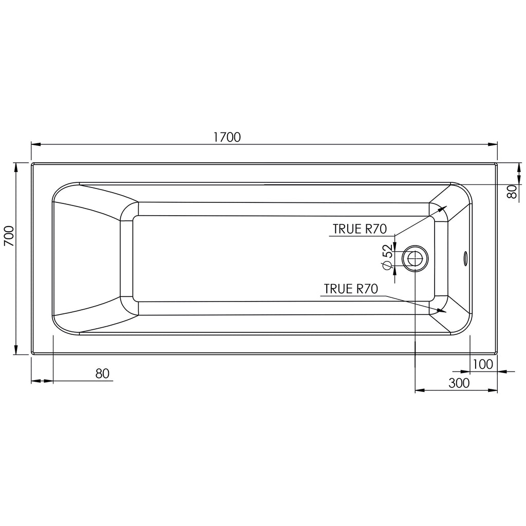Luxor 1700 x 700mm Single Ended Bath