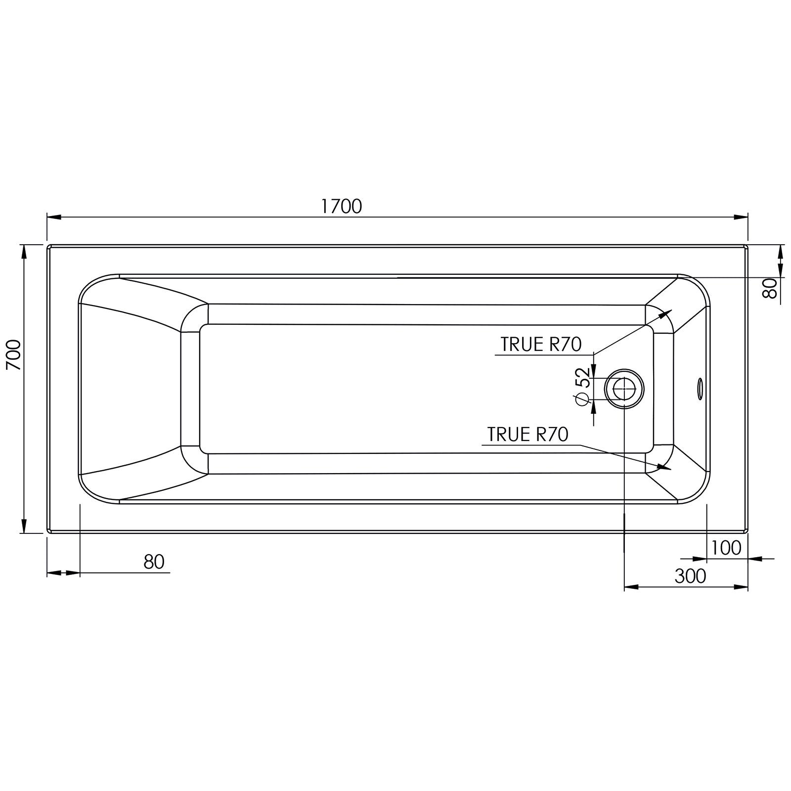 Luxor 1700 x 700mm Single Ended Bath