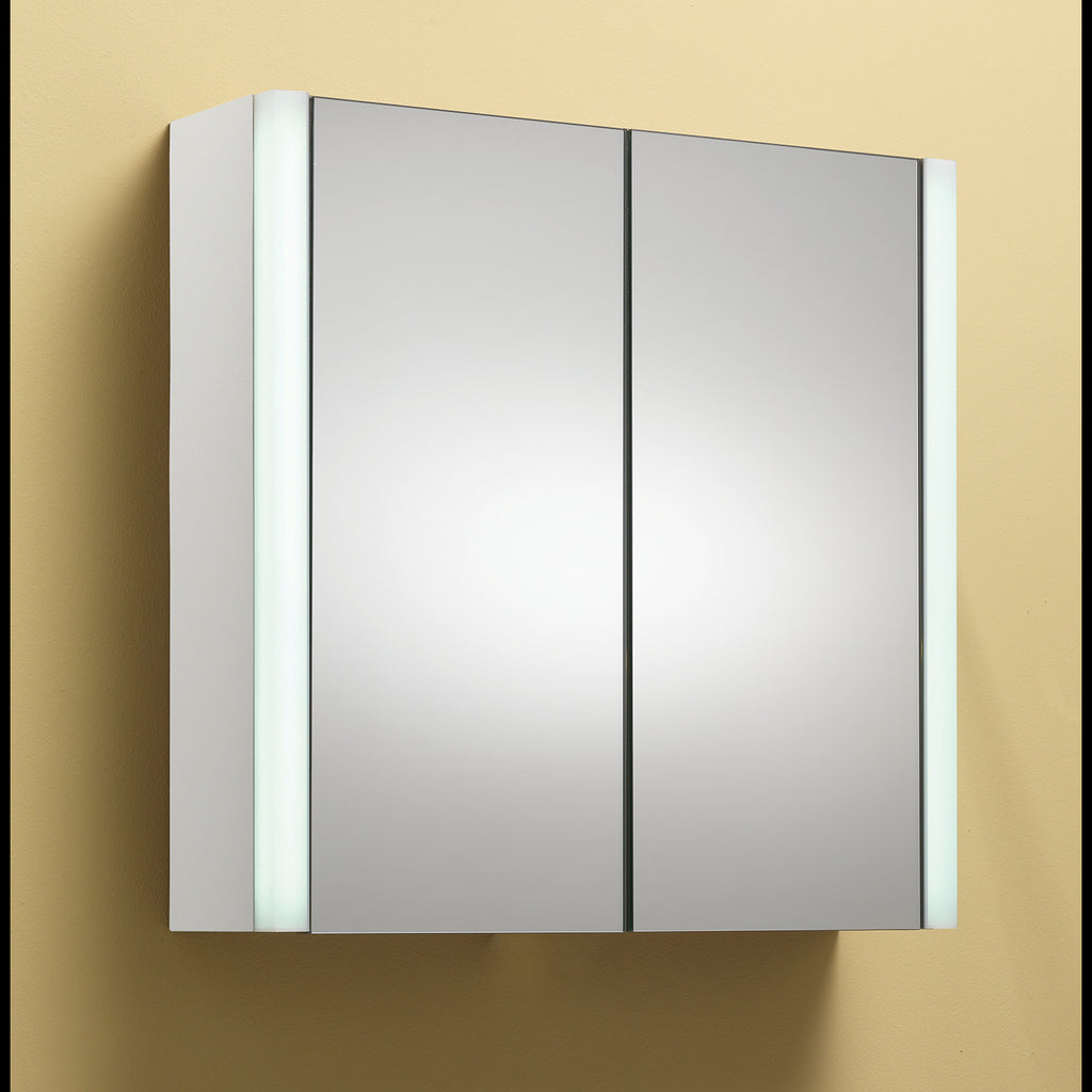 Genesis Monica 600mm Double Door LED Mirrored Bathroom Cabinet with Shaver Socket - Gloss White
