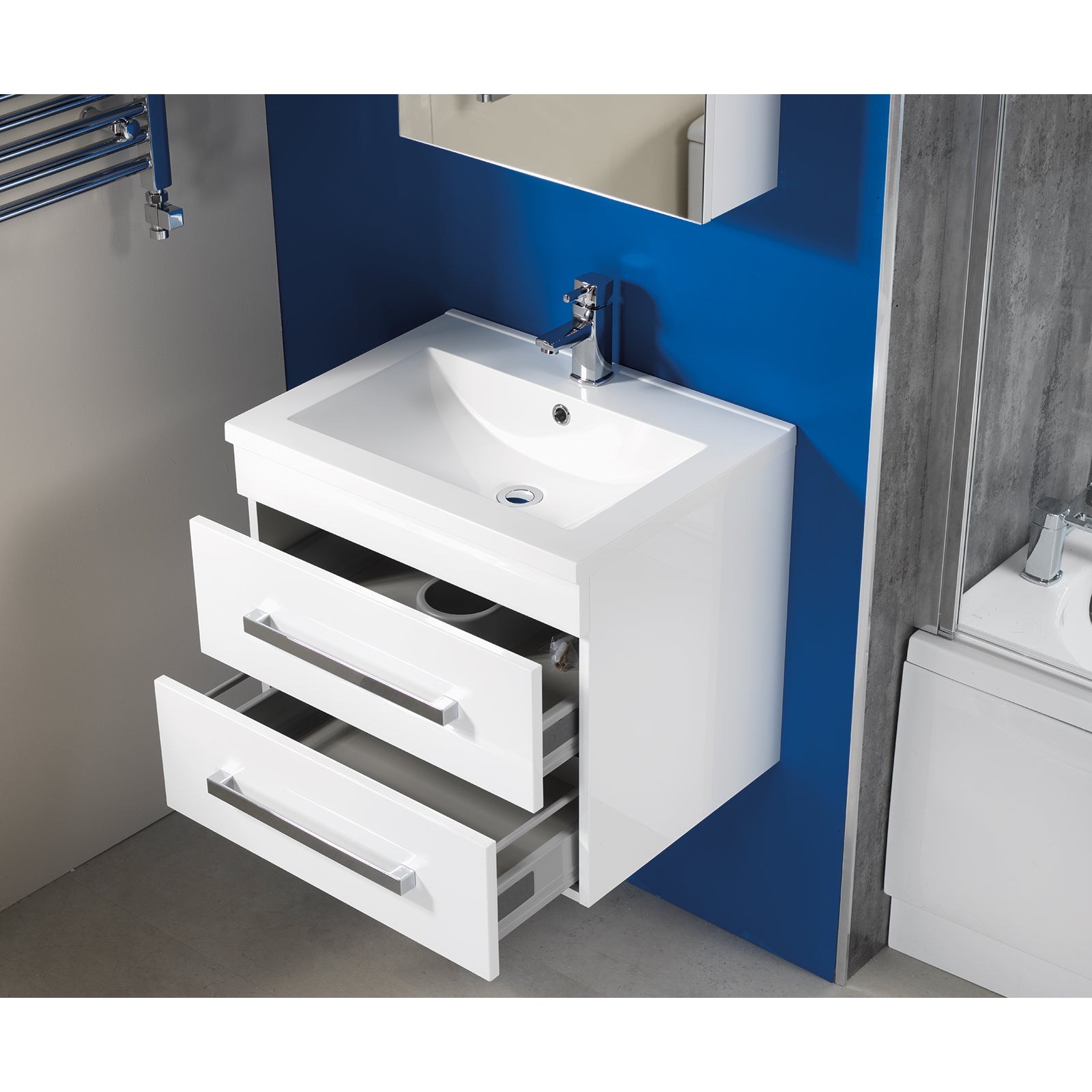Monica 600mm Drawer Wall Hung Combination - Gloss White