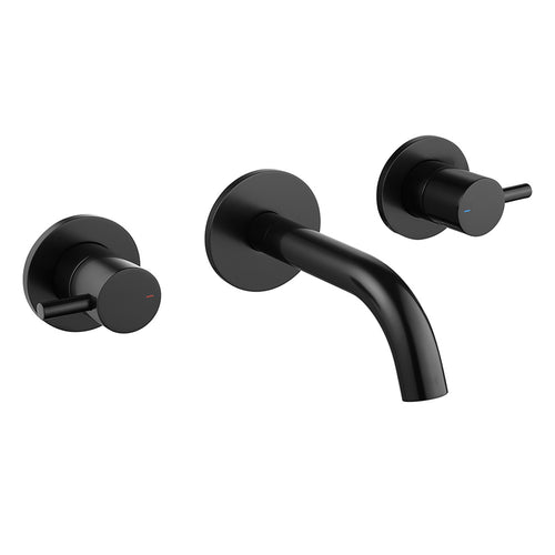 Levo 3 Hole Wall Mounted Basin/Bath Mixer - Matt Black