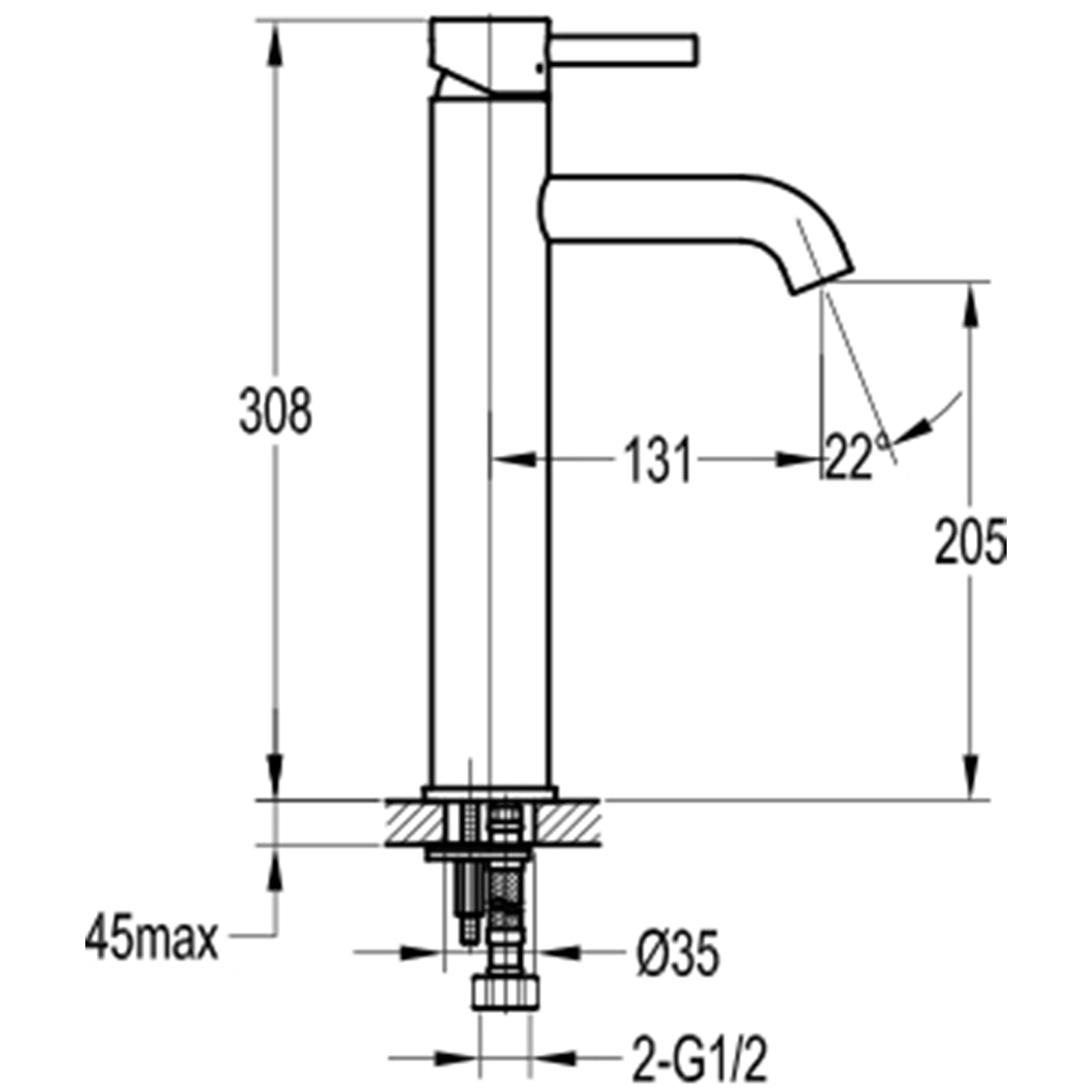 Levo Tall Mono Basin Mixer - Matt Black