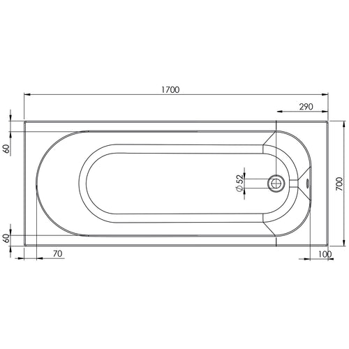 Memphis 1700 x 700mm Single Ended Bath