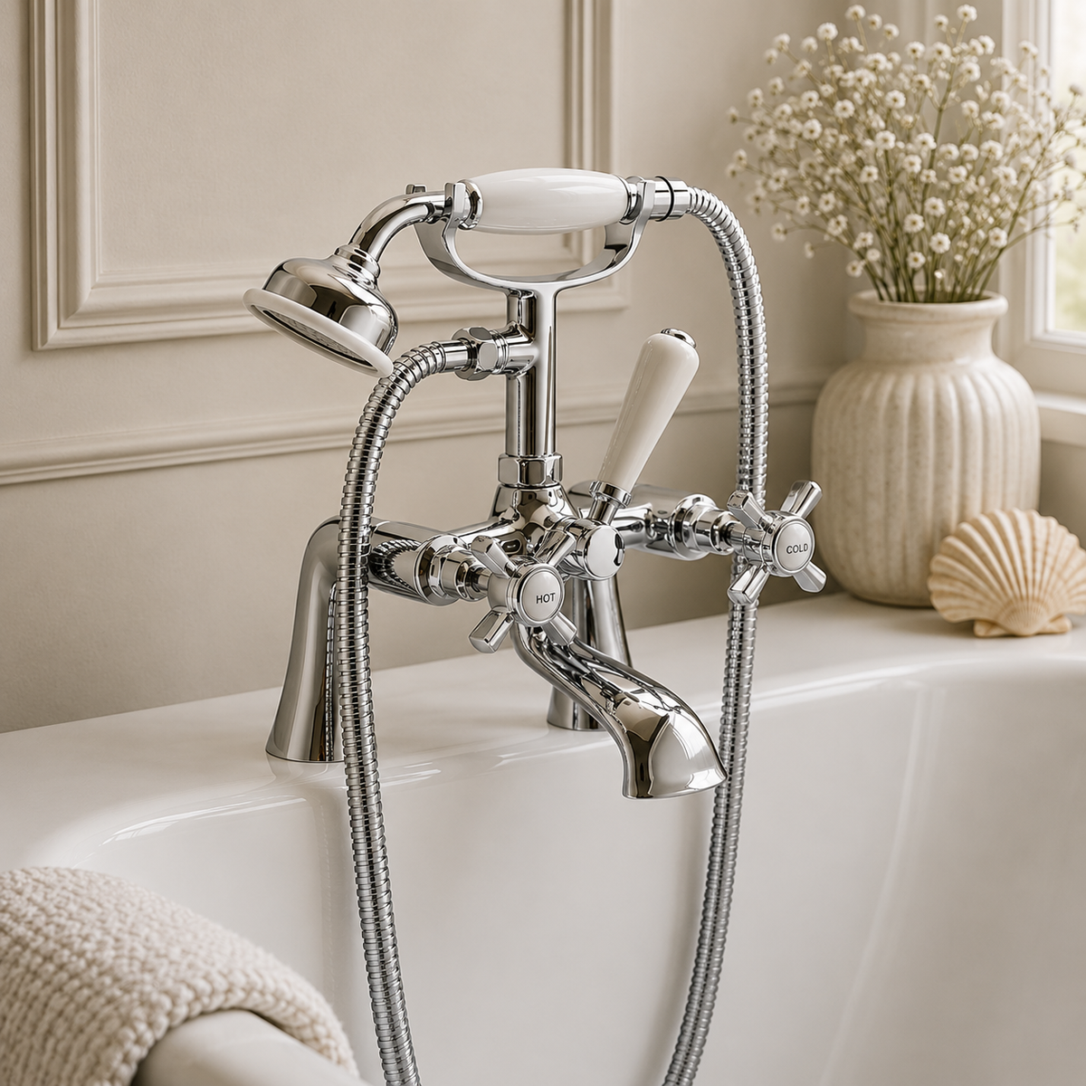 Molyneux Traditional Deck Mounted Bath Shower Mixer – Chrome