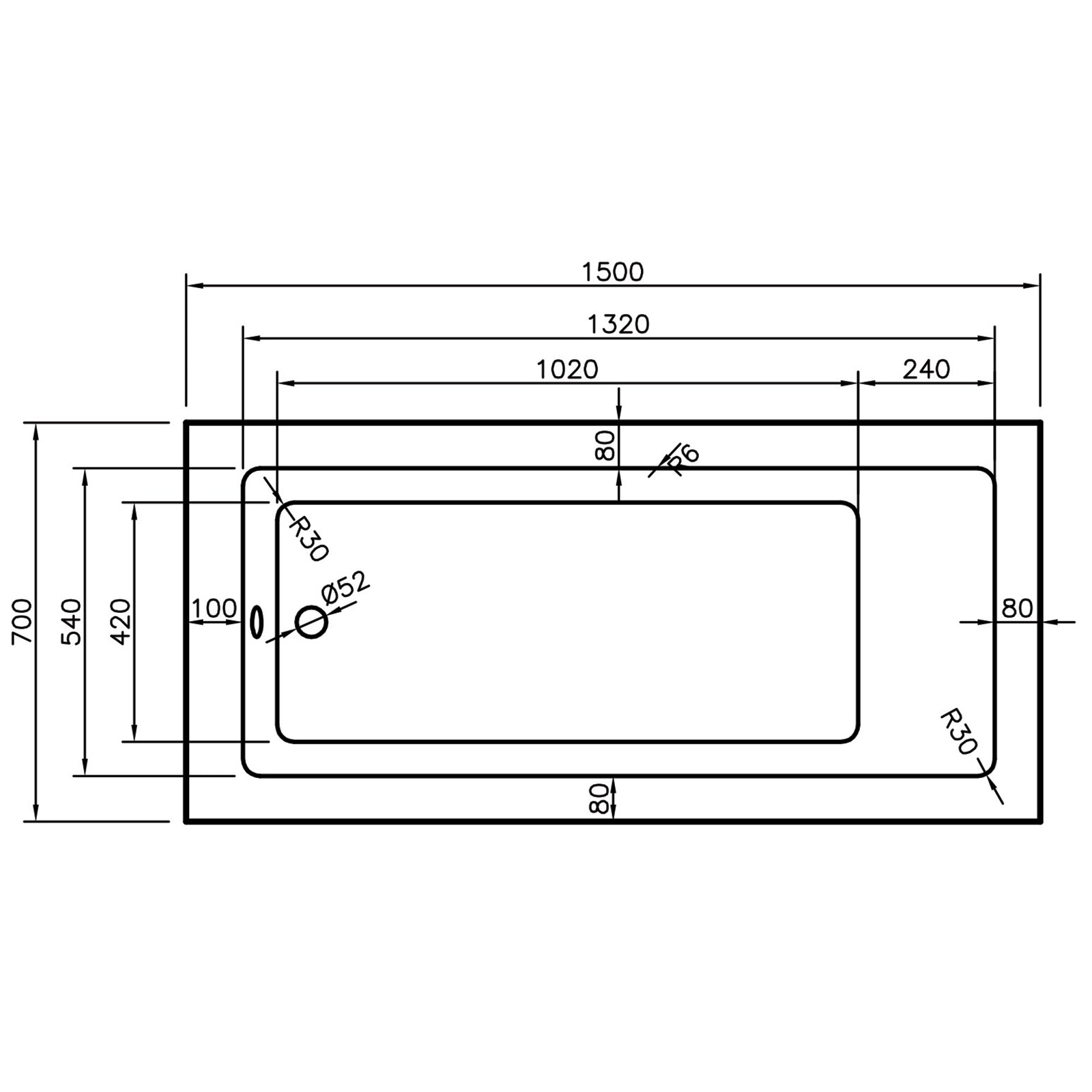 Montana 1500 x 700mm Single Ended Bath - Superspec
