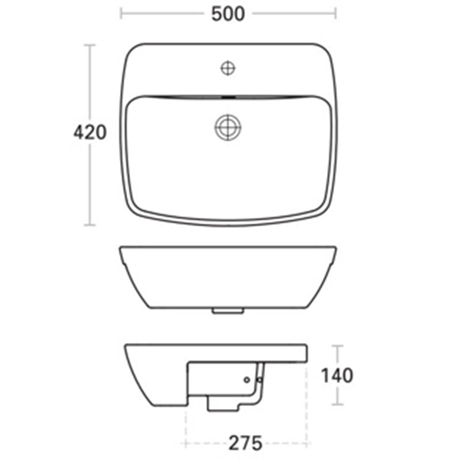 MyHome 1 Tap Hole Semi Recessed Basin - 50 x 42cm