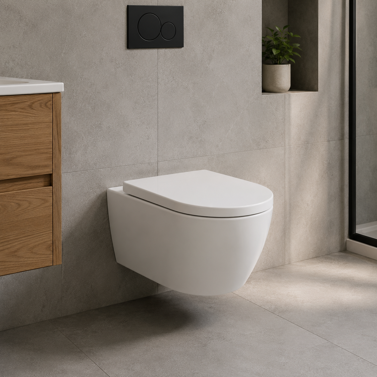 Naxos Rimless Wall-Hung Pan including Soft Close Seat