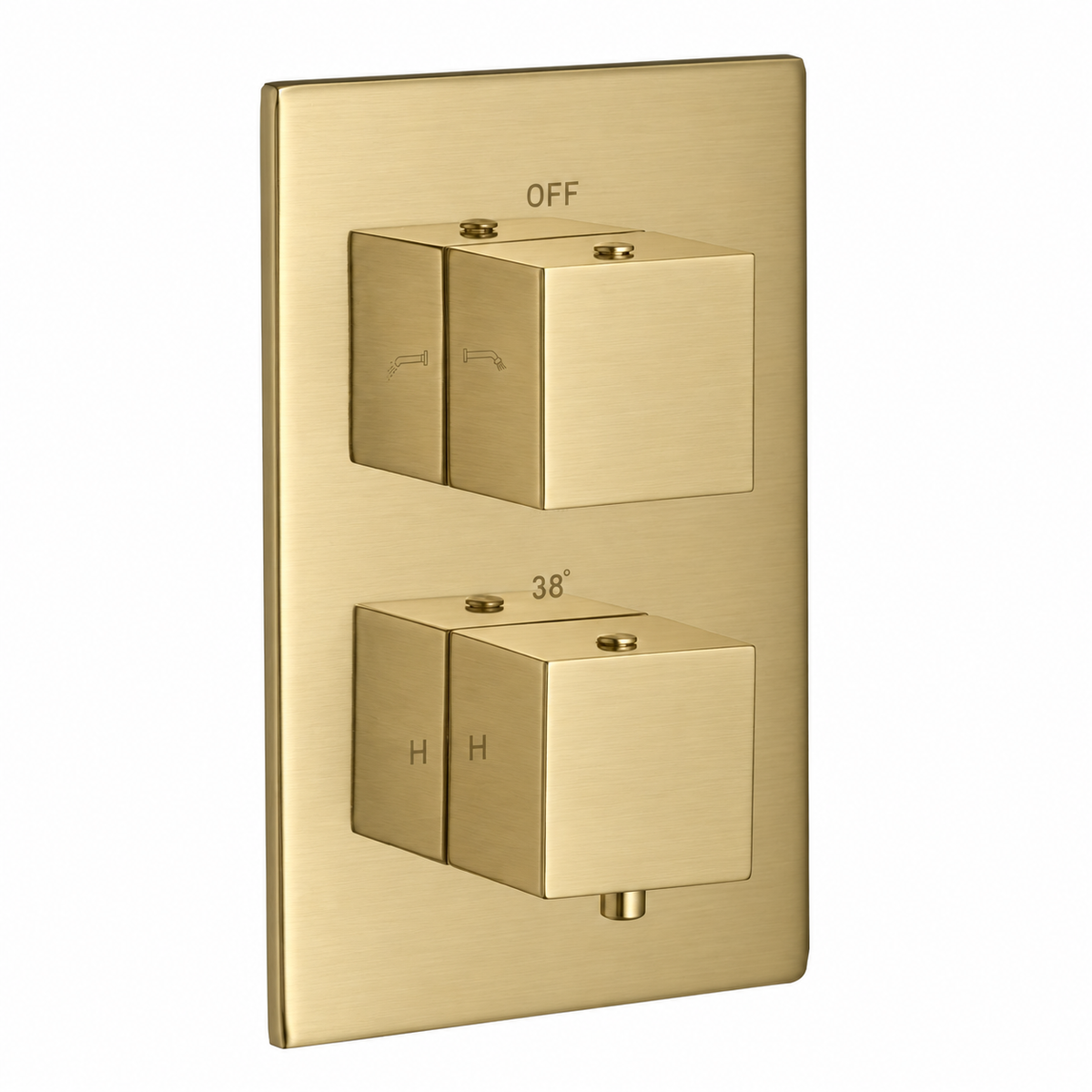 Nevada Square Twin Thermostatic Shower Valve – Brushed Brass, 2 Outlets