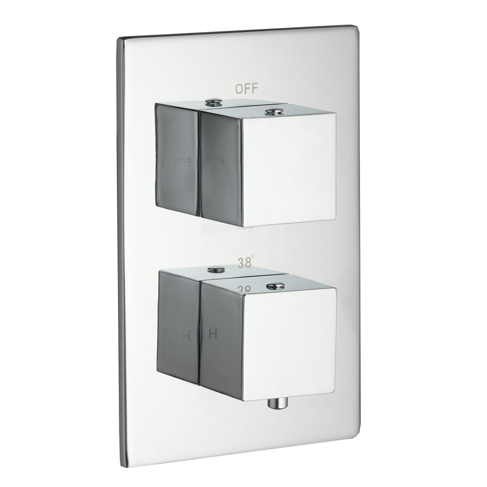Nevada Square Twin Thermostatic Shower Valve – Chrome, 2 Outlets