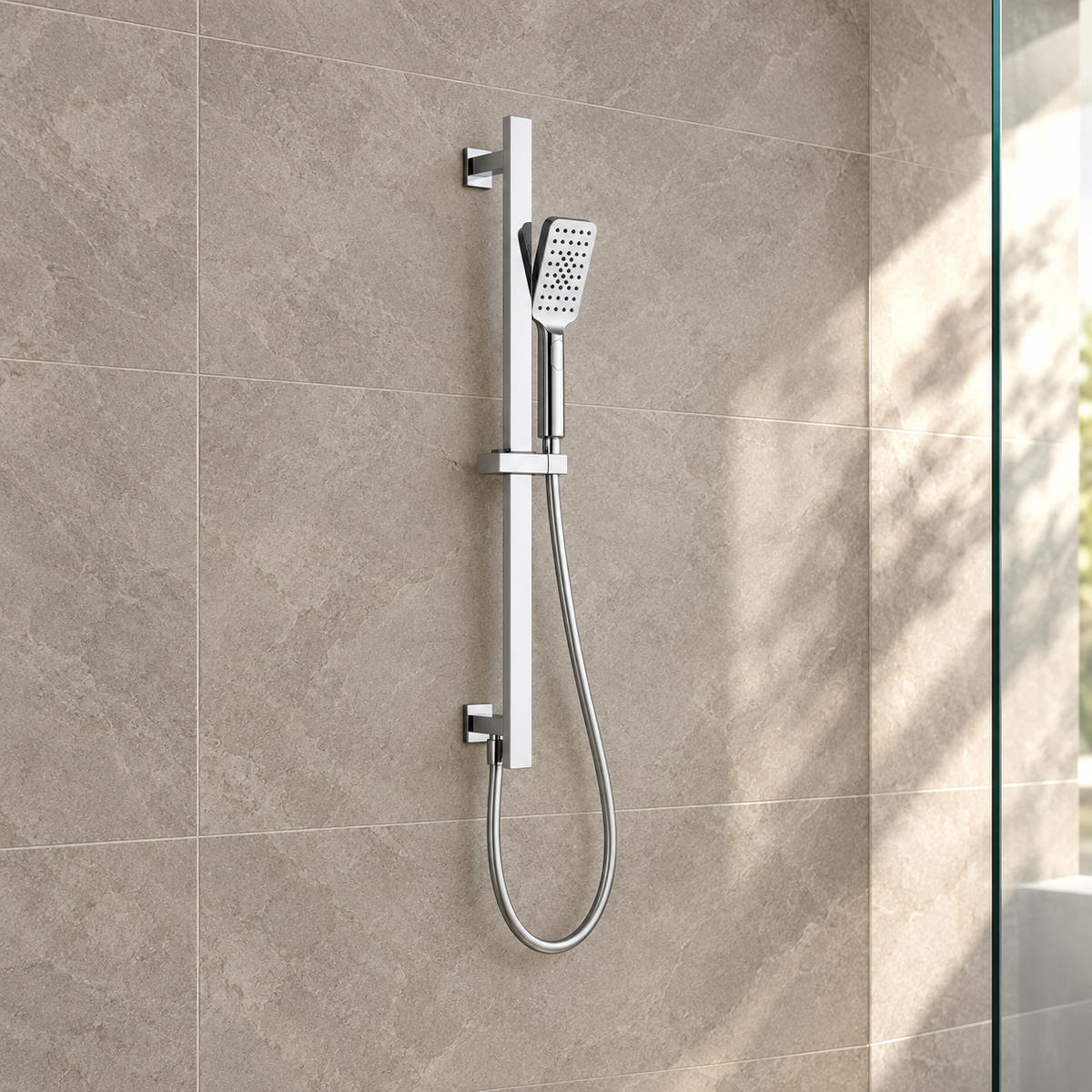 Nevada Square Shower Rail Kit with Handset, Hose & Inlet – Chrome
