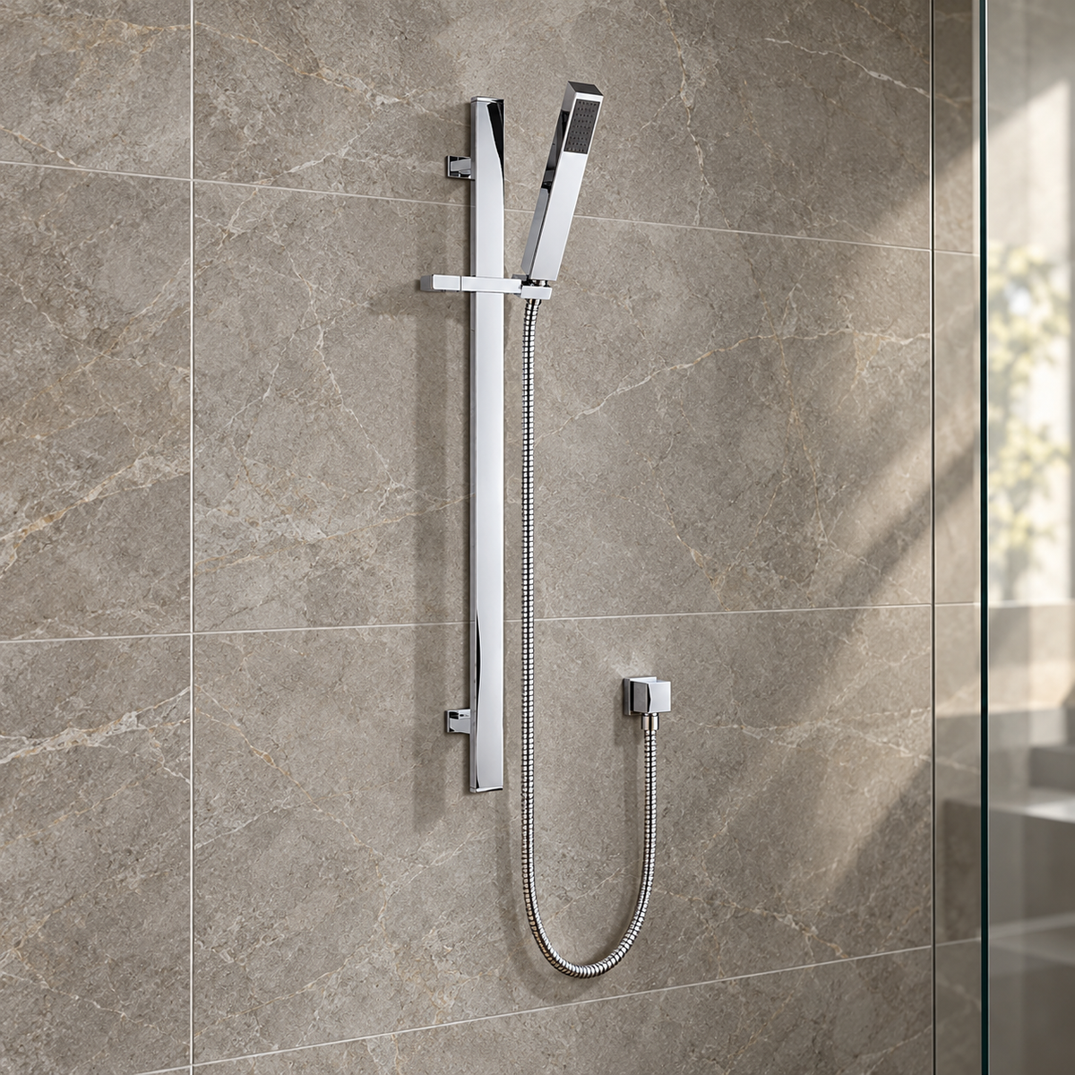 Nevada Shower Rail Kit with Handset & Hose – Chrome