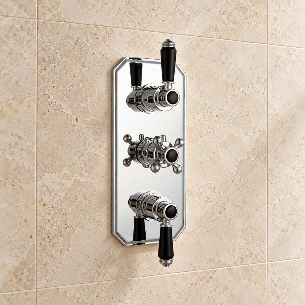 Nostalgic Traditional Triple Thermostatic Shower Valve – Chrome, 2 Outlet