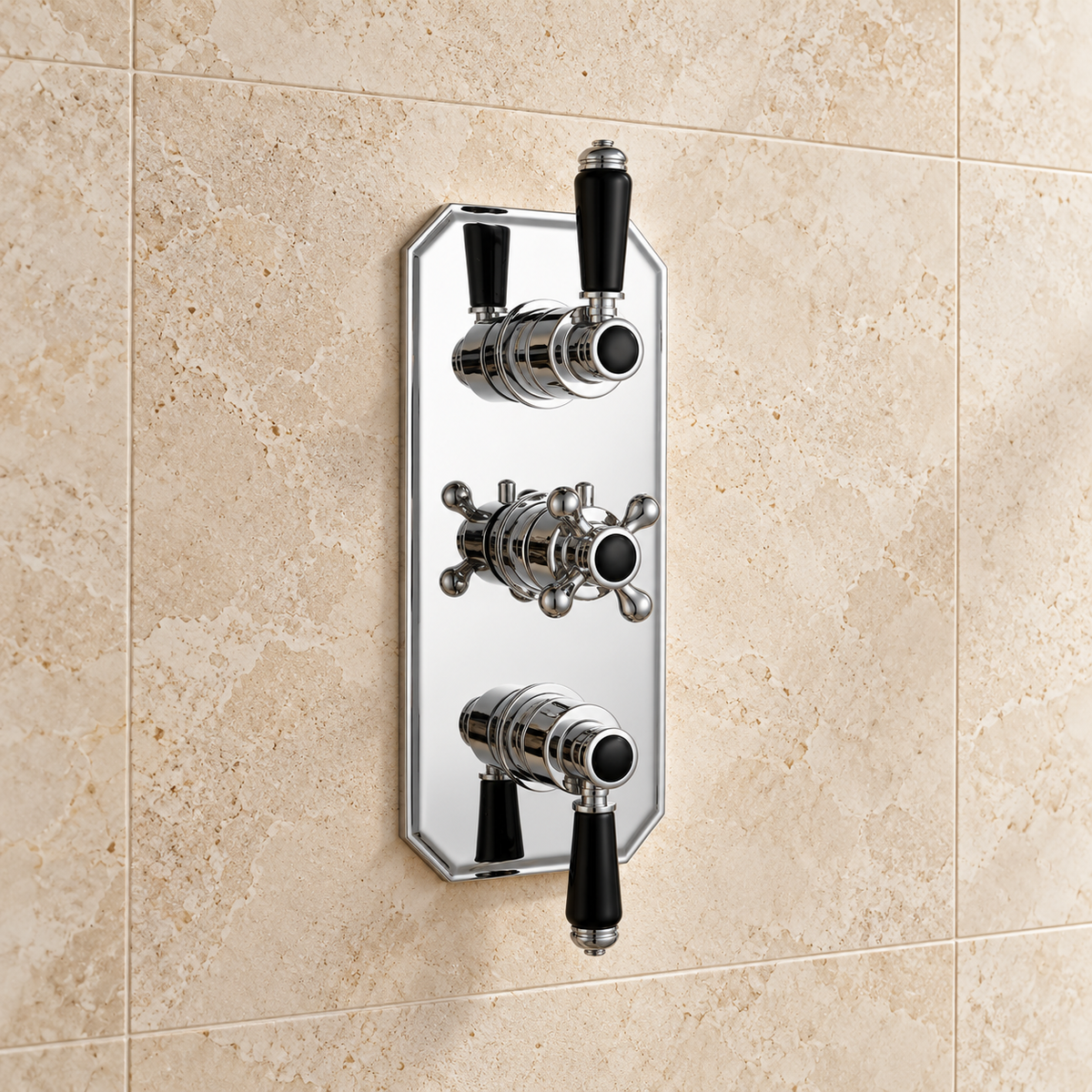Nostalgic Traditional Triple Thermostatic Shower Valve – Chrome, 2 Outlet