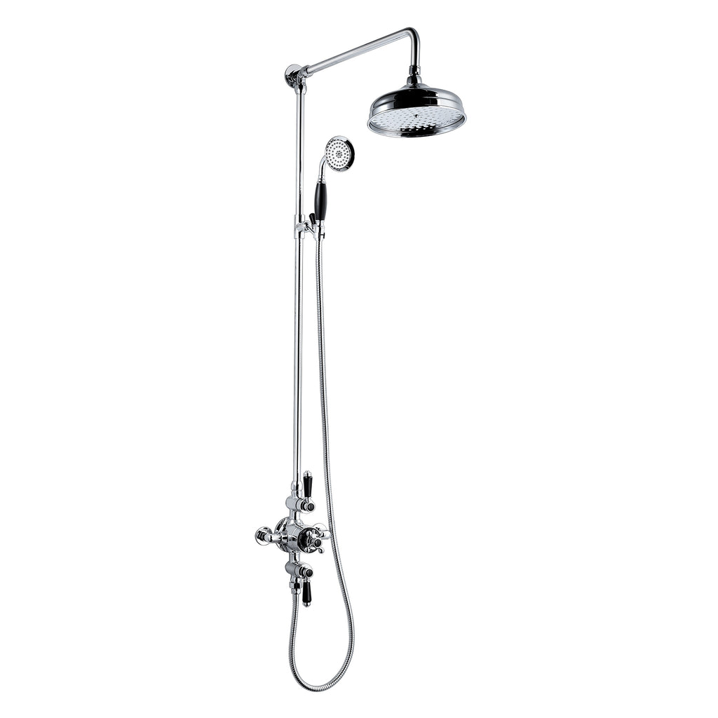 Nostalgic Thermostatic Shower Valve & Rigid Riser Kit with Black Handles