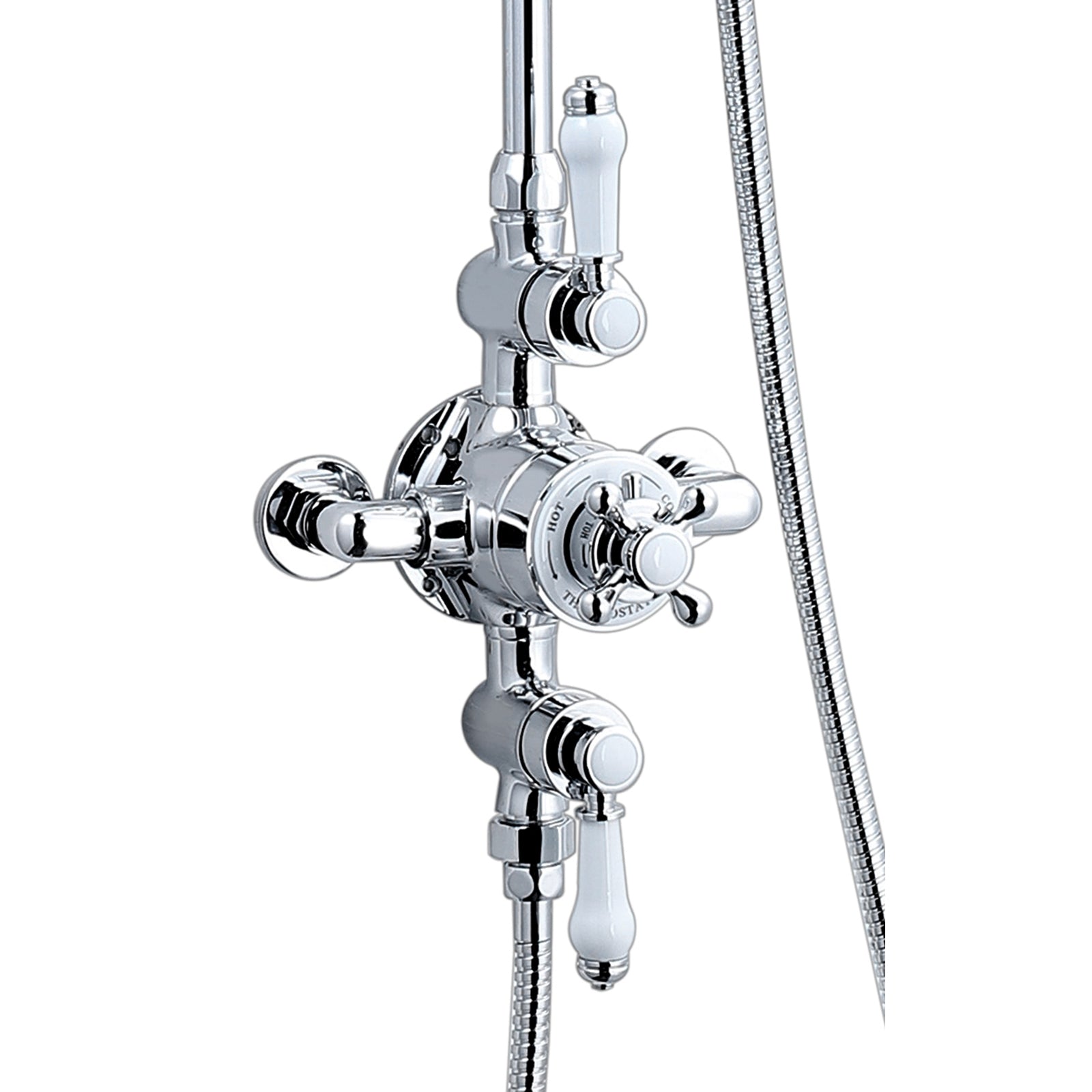 Nostalgic Thermostatic Valve & Rigid Riser Kit - White Handles