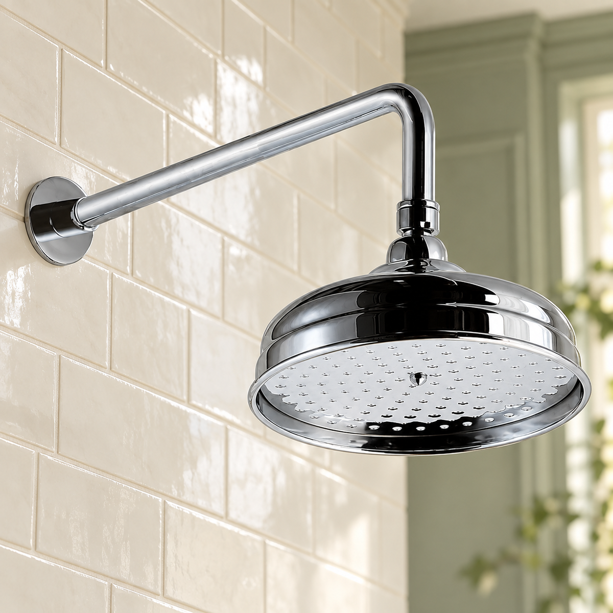 Nostalgic Traditional Fixed Shower Head & Wall Arm – Chrome