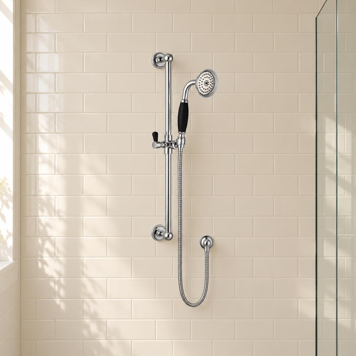Nostalgic Traditional Shower Rail Kit with Handset & Hose – Chrome & Black