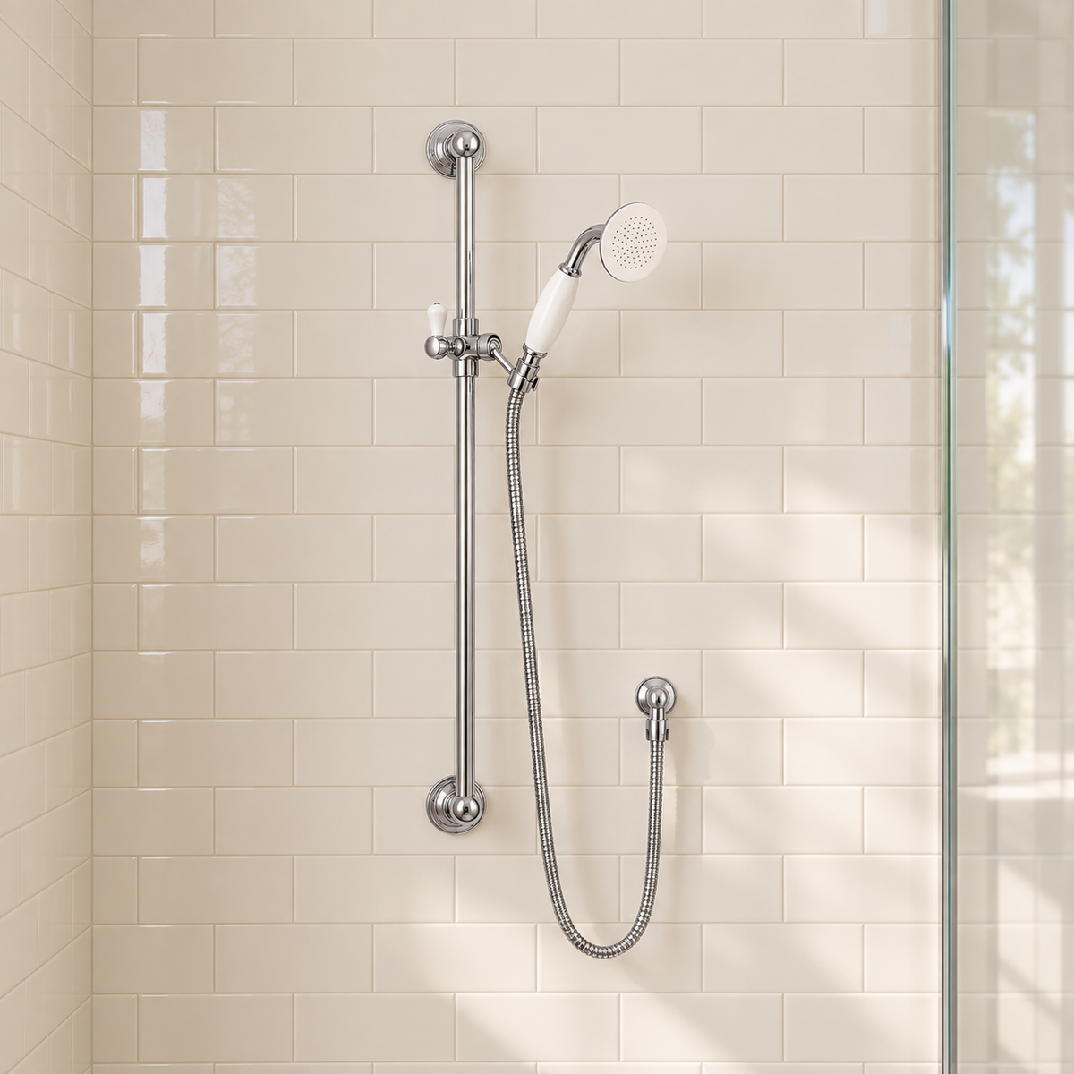 Nostalgic Traditional Shower Rail Kit with Handset & Hose – Chrome & White