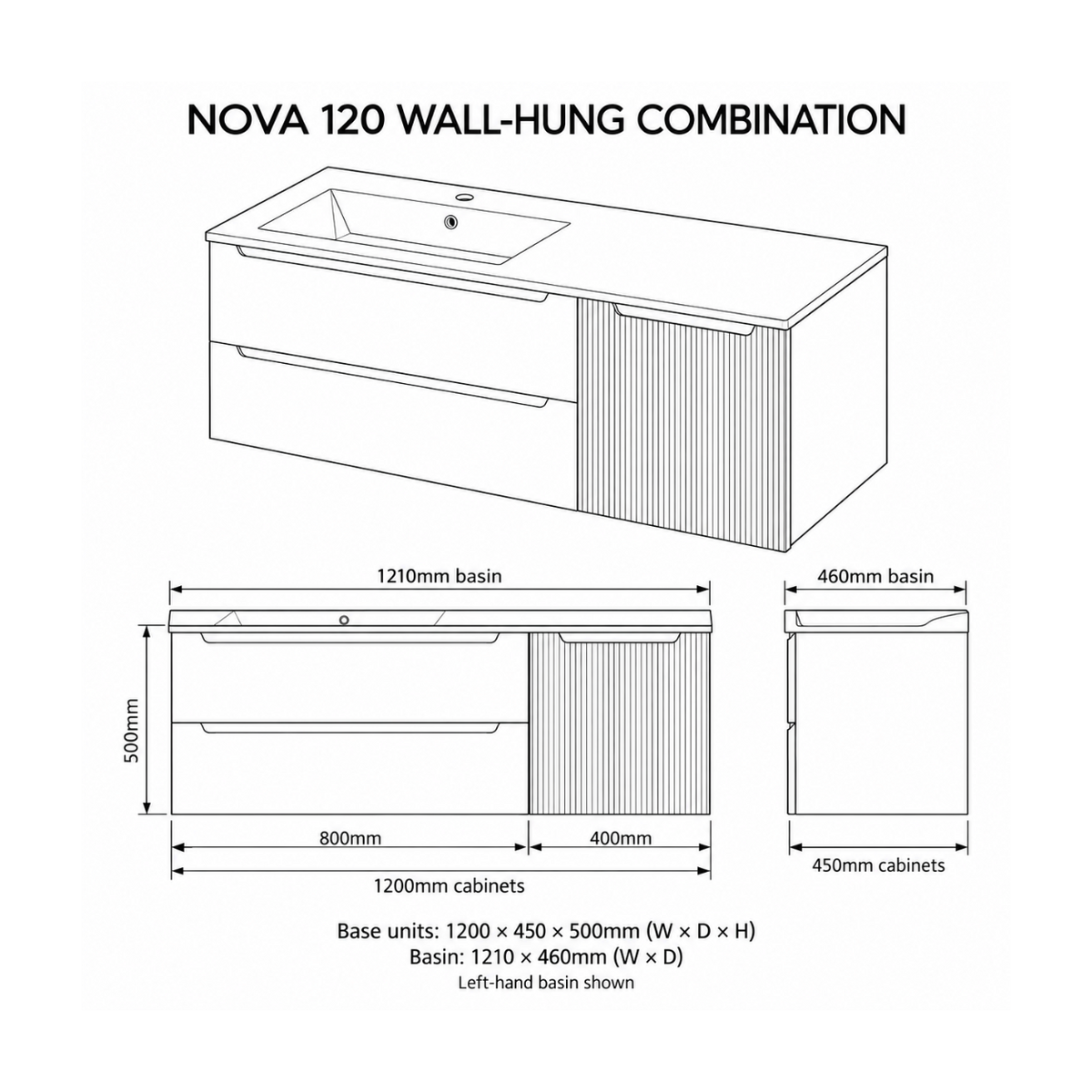 Nova 120 Wall-Hung Vanity Combination & One-Piece Basin