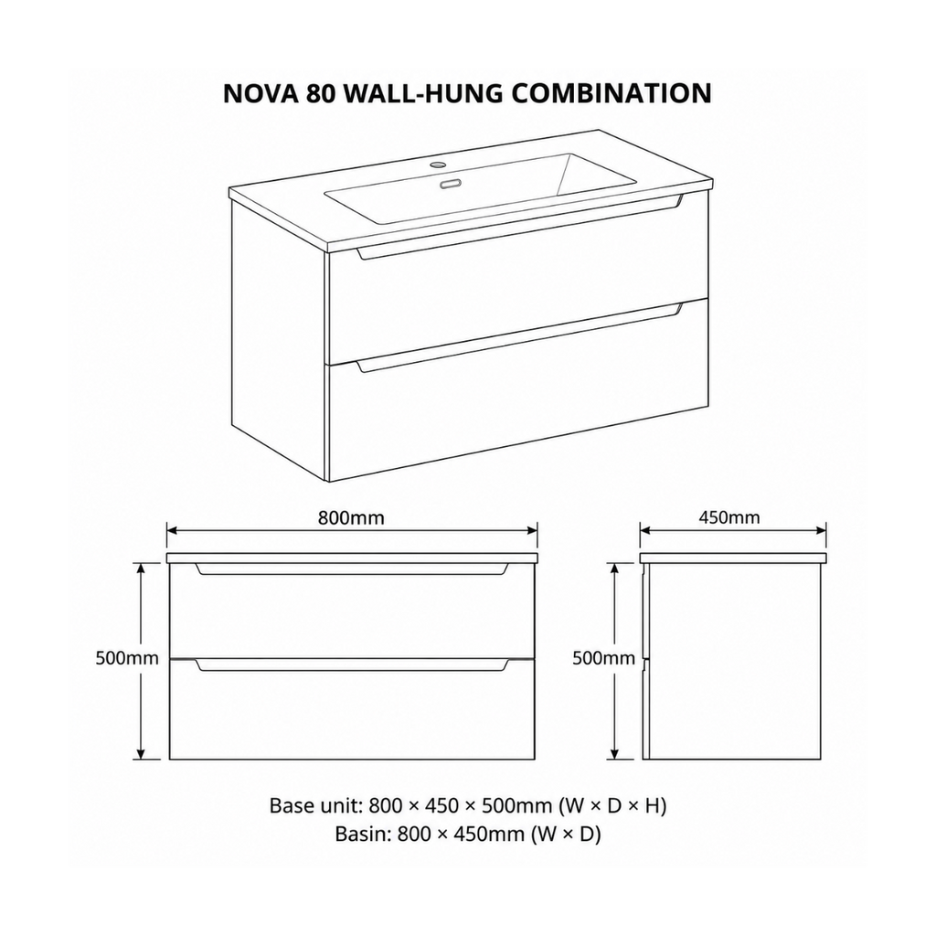 Nova 80 Wall-Hung 2-Drawer Vanity Unit & Padua Basin
