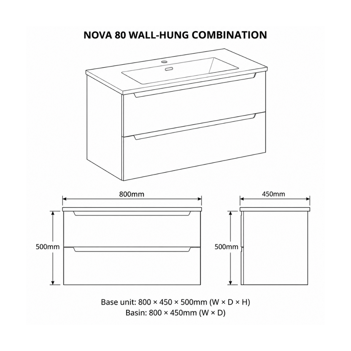 Nova 80 Wall-Hung 2-Drawer Vanity Unit & Padua Basin
