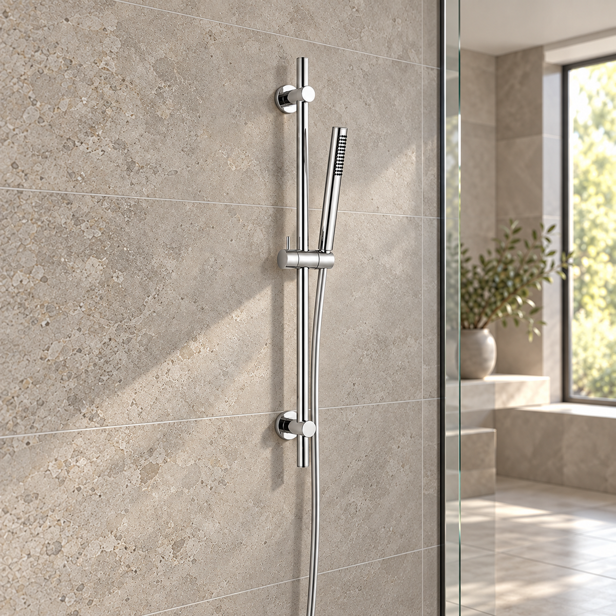 Ohio Minimalist Shower Rail Kit with Handset & Hose – Chrome