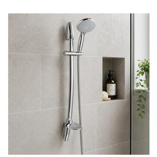 Ohio Rainfall Shower Rail Kit with Handset, Hose & Soap Dish – Chrome