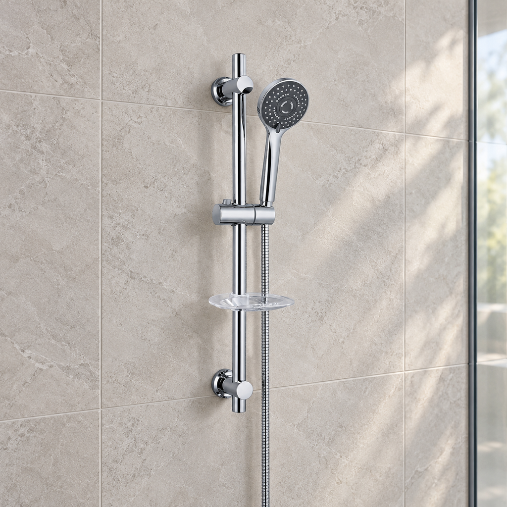 Ohio Shower Rail Kit with Handset, Hose & Soap Dish – Chrome